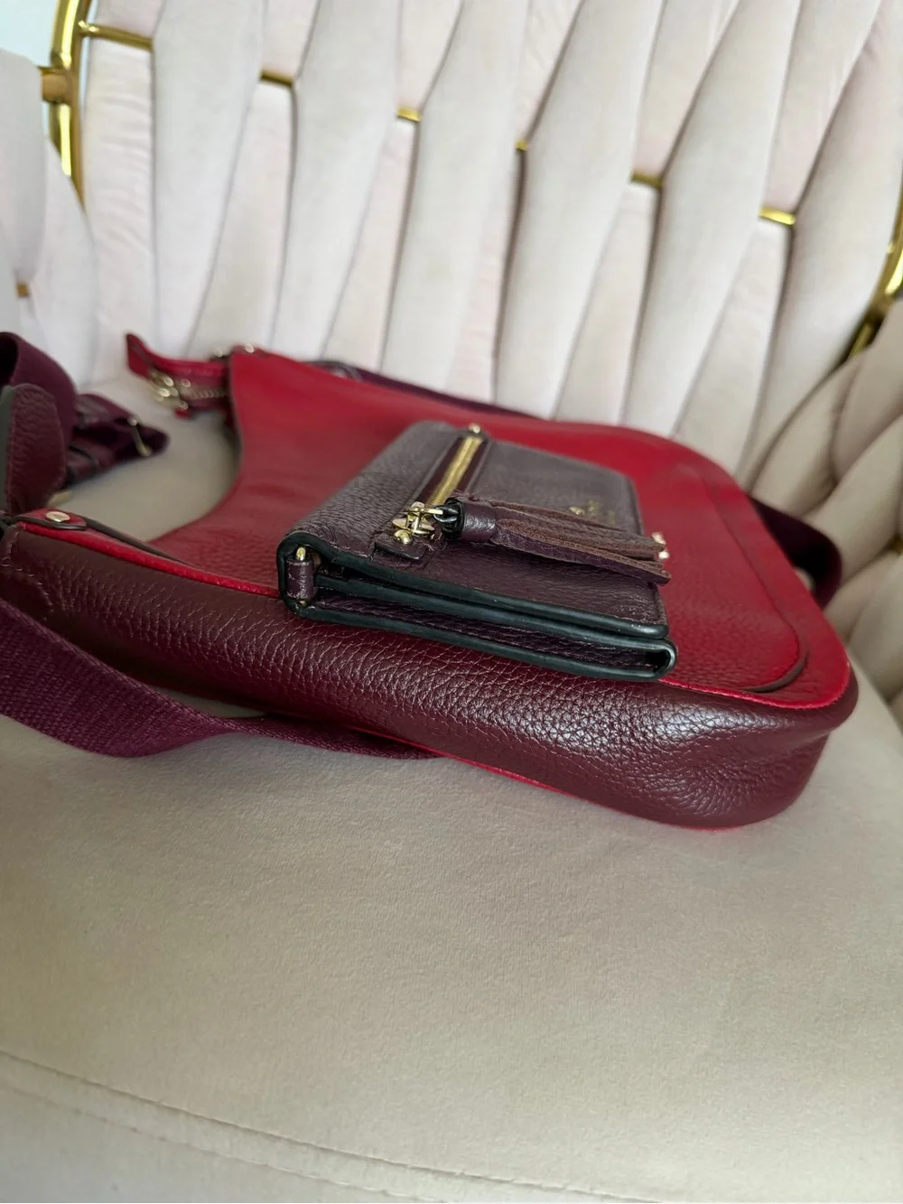 Kate Spade Red Colorblock Leather Crossbody Bag & Burgundy Wallet Set ❤️